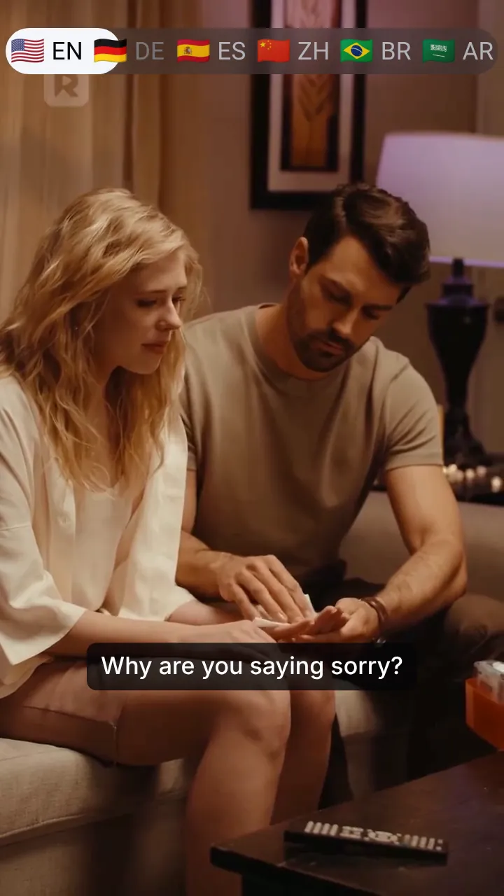 Uma cena de drama curto dublada em vários idiomas pelo Rask AI